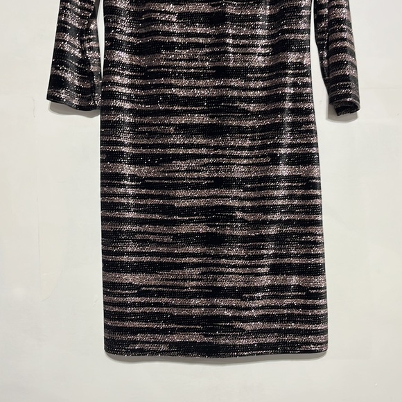 Eliza J Black Gold Sparkly Metallic 3/4 Sleeve Knee Length Cocktail Dress Size 8 - Picture 3 of 8